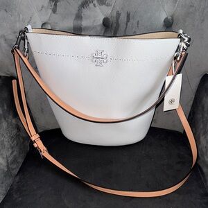 Tory Burch Feather Grey McGraw Bucket Bag